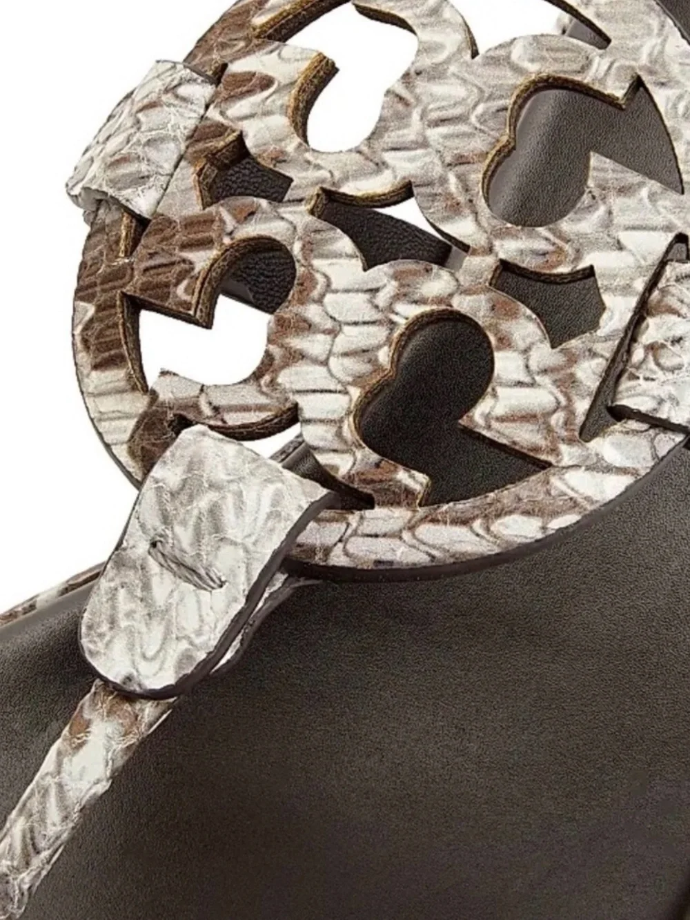 NIB Tory Burch Miller Snake-Embossed Wedge Thong color Granite Roccia 8.5/38.5